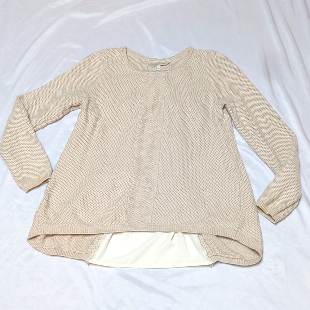 41 Hawthorn Neutral Beige Tunic Length Zippered Sheer Panel Back Sweater